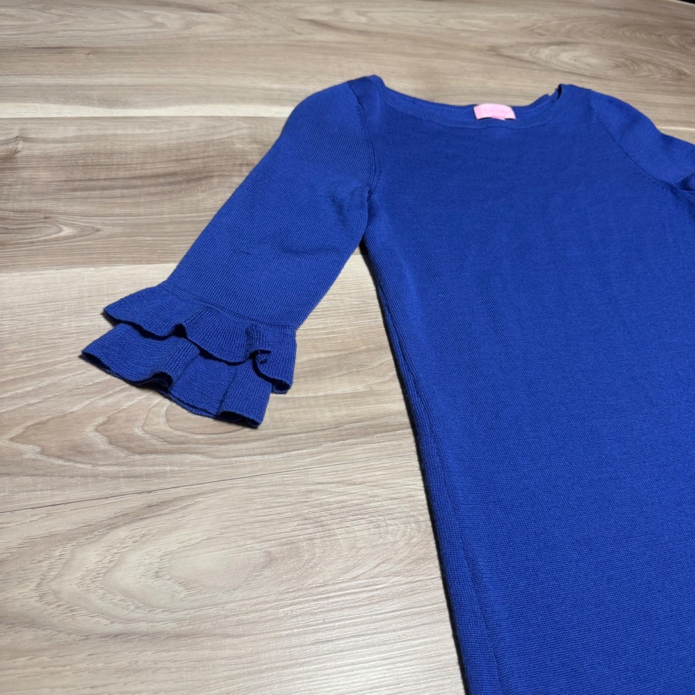 Lilly Pulitzer Sweater Dress Womens XS‎ Blue Merino Wool Ruffle Cuff Hem 24394 - Picture 8 of 12